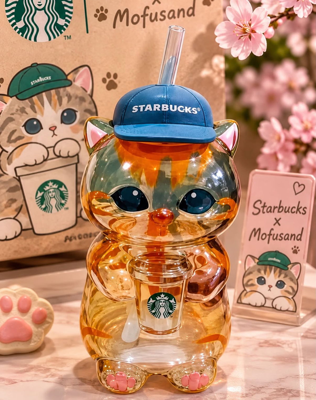 Starbucks Mofusand Cat Glass cup Singapore Edition