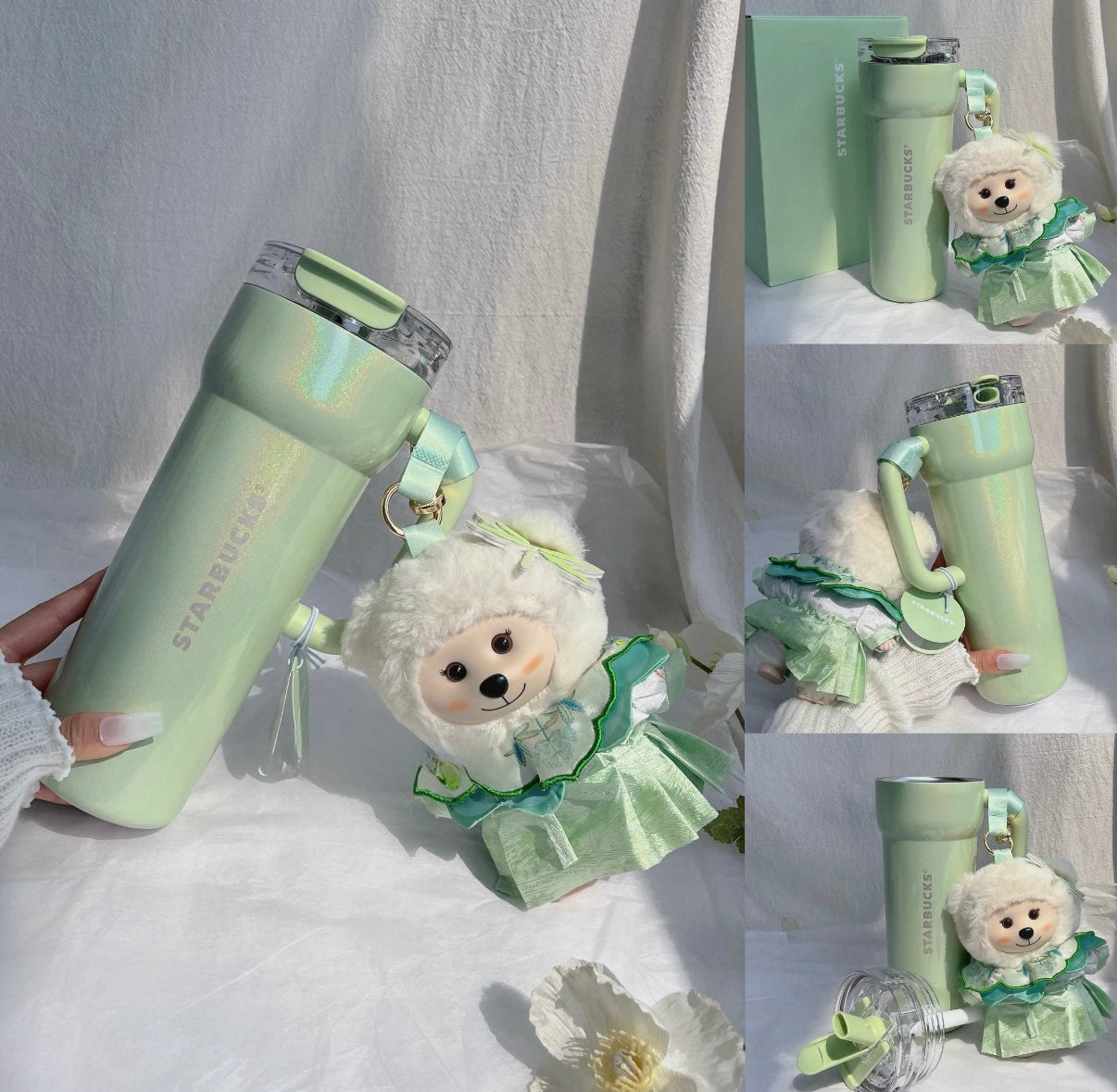 Starbucks Mint Green Stainless Steel Tumbler with Bearista Doll Keychain 💚🫶🏻😭