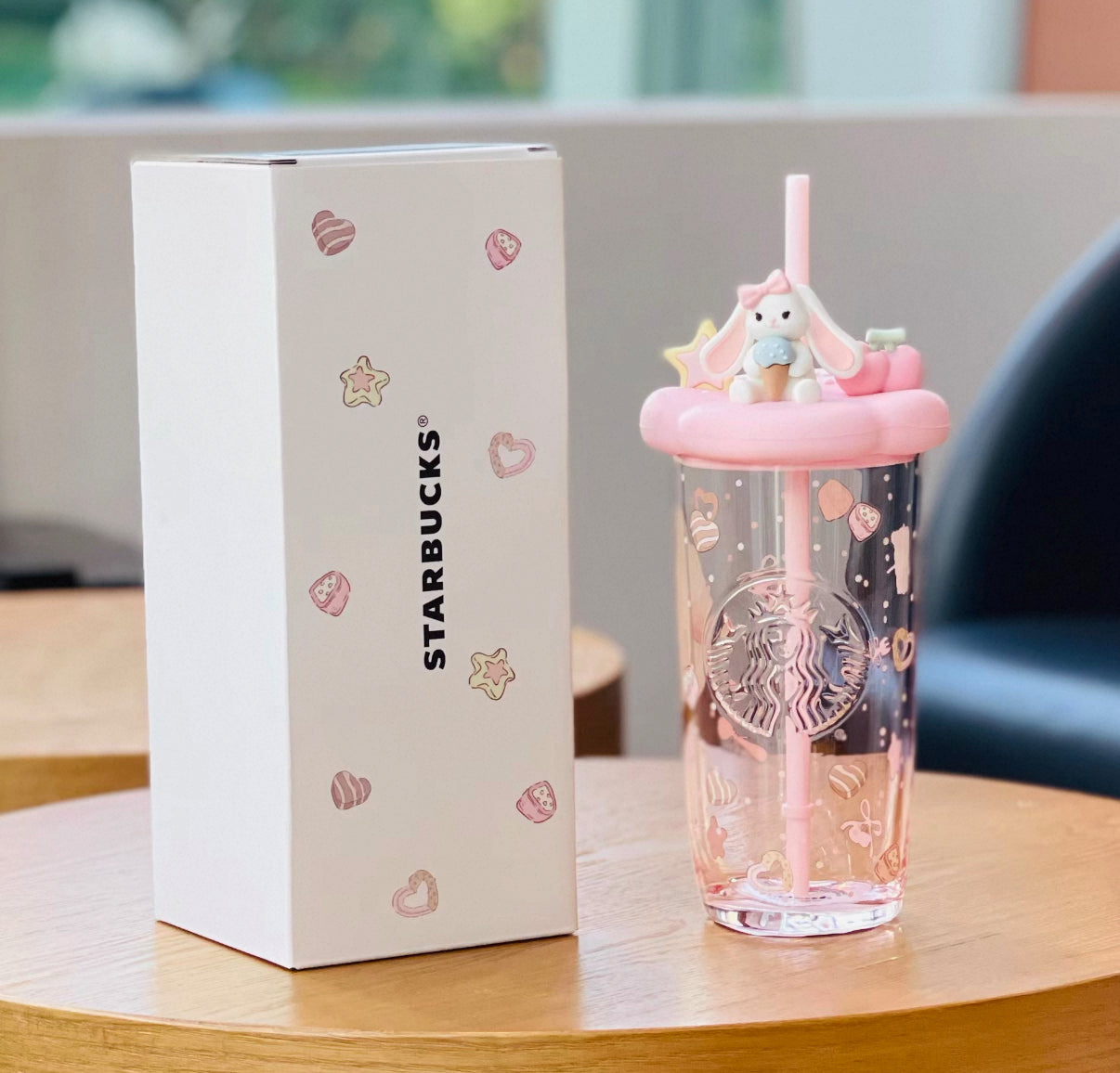 Starbucks Pink Drink China Exclusive Astro Bunny Glass Cup 💘🐰