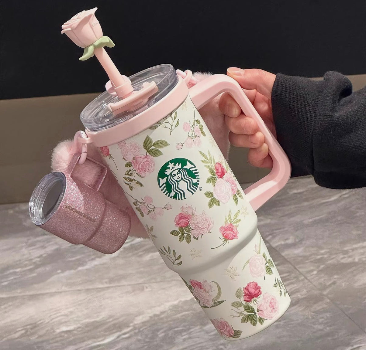 Starbucks China Exclusive Tumbler with Mini Espresso Cup & Fluffy Sling💖🌸