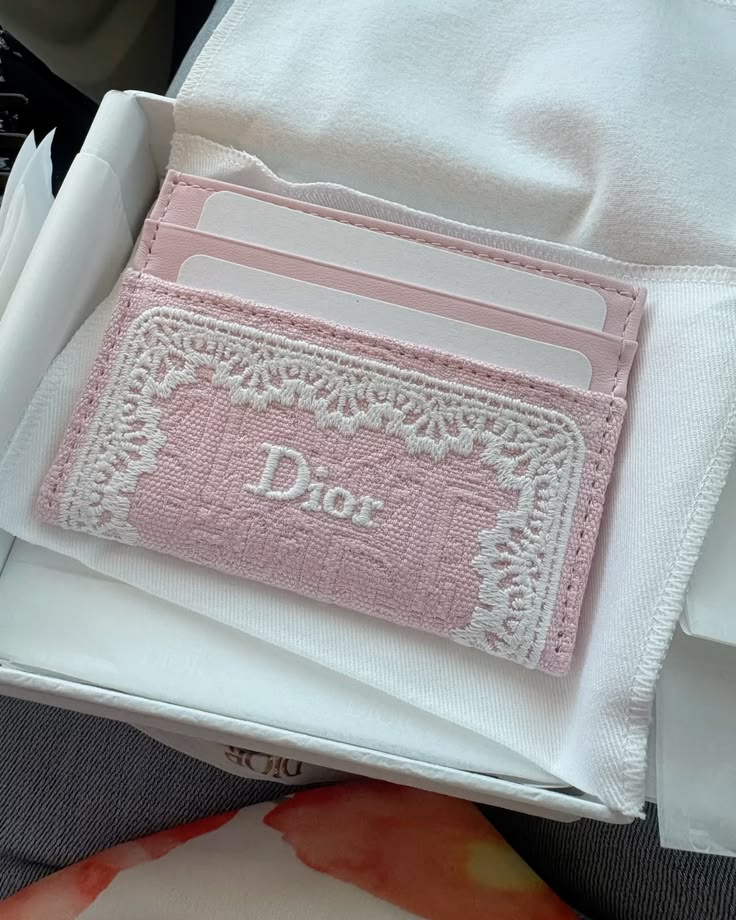 Dior Embroidery Pink Cardholder